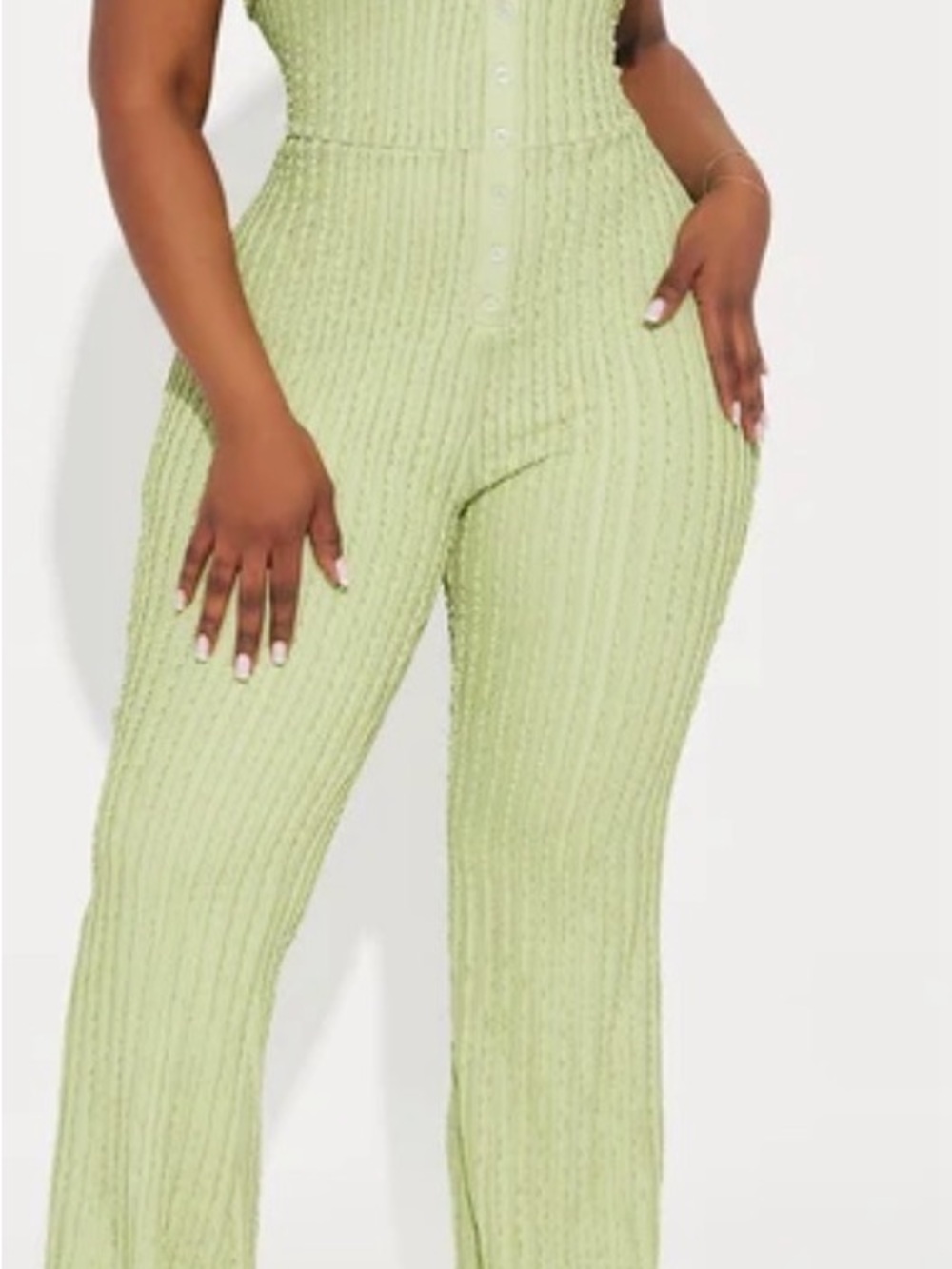Fashion Nova Light Green Ribbed Wide Leg Jumpsuit